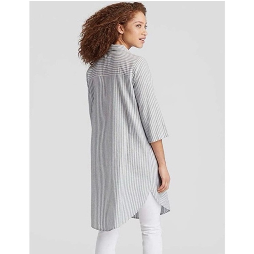 Eileen Fisher Chambray Hemp Cotton Stripe Shirt Dress - Picture 3 of 15